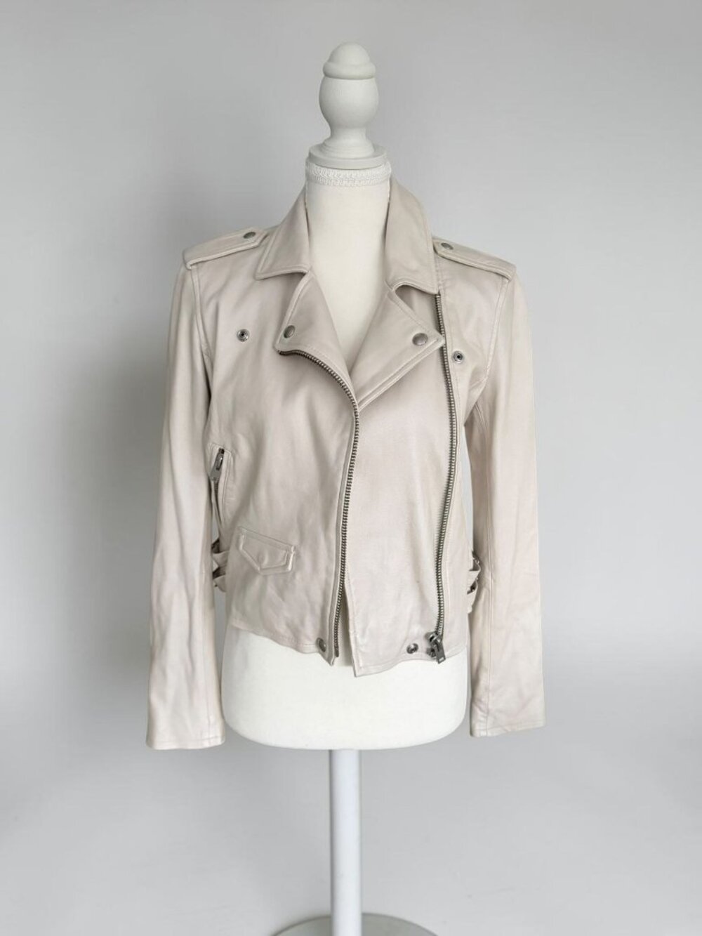 IRO Paris Cream Leather Motorcycle Jacket Size 38 / US 6